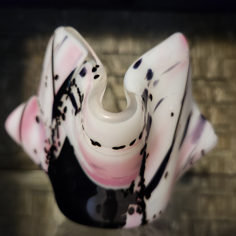 Abstract Pink, Purple, Black & White Fused Glass Hankerchief Style Candle Holder